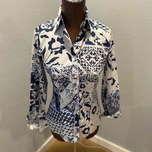 Etro Percale Cotton Blouse White and Blue, size 42
